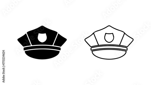 Police officer hat icon set black and white illustration design.