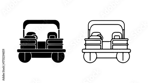 Pontoon boat icon set in solid and outline styles.