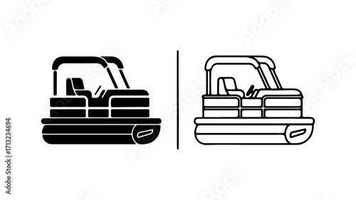 Pontoon Boat Vector Icon Set in Glyph and Outline Styles.