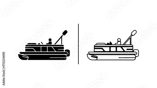 Pontoon Boat Silhouette and Outline Icons Set.