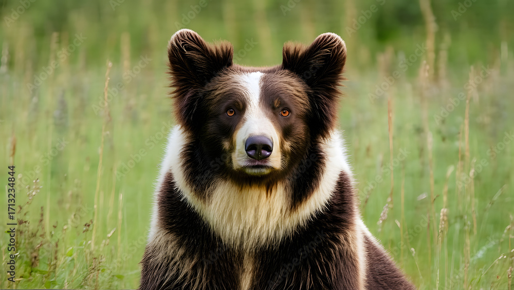 Fototapeta premium Brown Bear in Field with Dense Vegetation