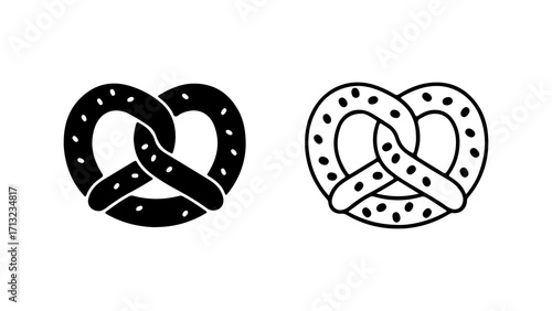 Pretzel icon set in solid and outline styles.