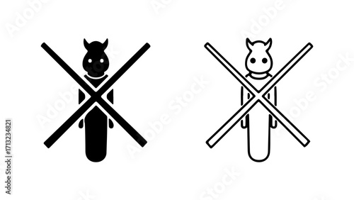Prohibited figure two variations black and white crossed lines no entry restricted area forbidden symbol.