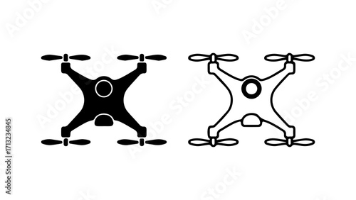 Quadcopter drone icon set in solid and outline styles.