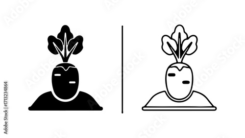 Radish vegetable icon set in solid glyph and outline style.