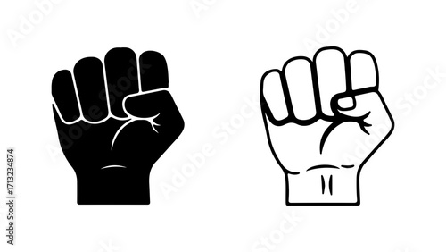 Raised fist icons in black silhouette and line art style.