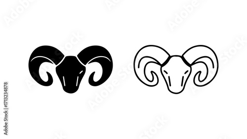 Ram head illustration in black and white perfect for design elements.