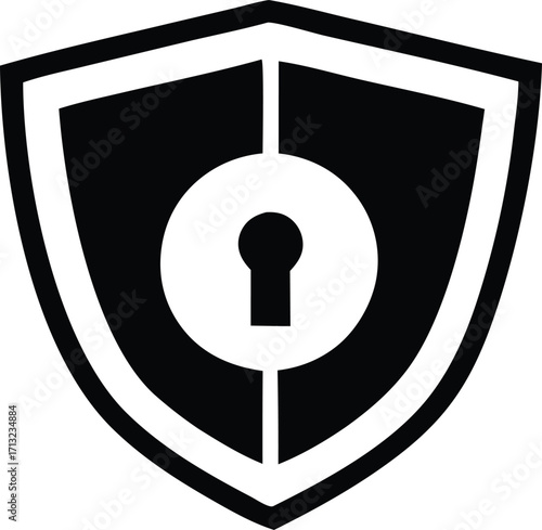Icon of a shield with a keyhole inside representing security data protection and privacy concepts for digital safety and network defense