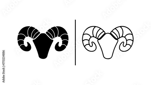Ram Head Symbol Silhouette and Outline Vector Art.