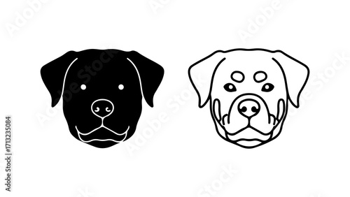Rottweiler dog head silhouette and outline illustration.