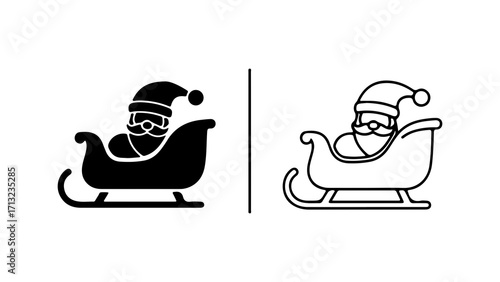 Santa Claus in his sleigh Christmas icon black and white.