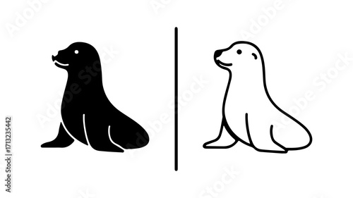 Sea Lion Outline and Silhouette Illustrations.