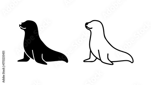 Sea lion silhouette in black and white minimalist design simple illustration.