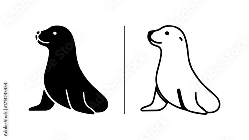 Sea lion silhouette in black and white side profile simple design.