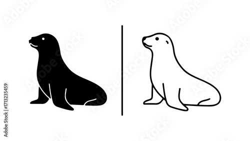 Seal Silhouette and Outline Marine Mammal Iconography.