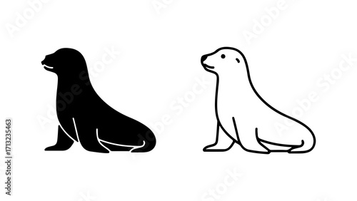 Seal Silhouette and Outline Marine Mammal Icons.