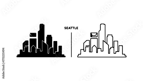Seattle city skyline silhouette graphic design.