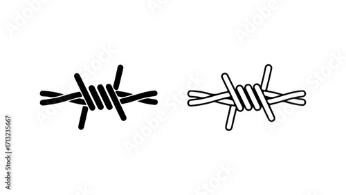 Set of two barbed wire icons in black silhouette and outline style.