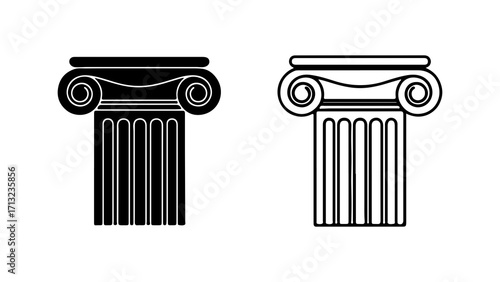 Set of two Ionic column capital illustrations black and outline.