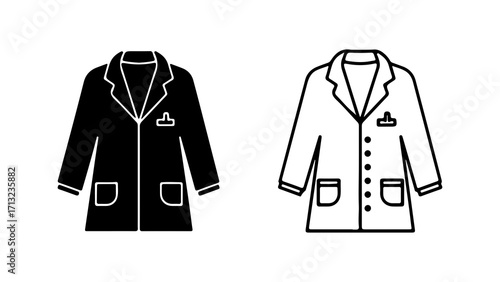 Set of two lab coat icons in solid and outline styles.