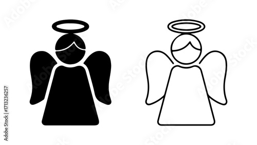 Simple angel icons in black and white representing spirituality and faith.