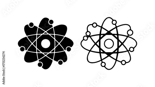 Simple Atomic Structure Icons Solid and Outline Style.