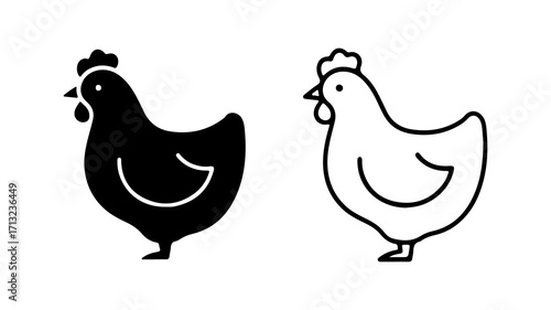 Simple black chicken or hen icon in two variations.
