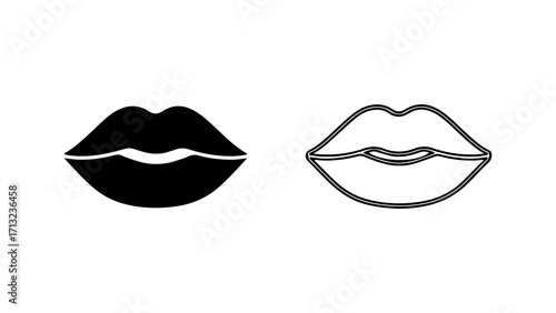 Simple black lip icons set in silhouette and outline style.