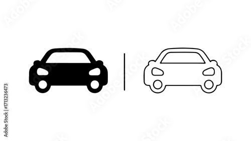 Simple car icon set with solid and outline styles.