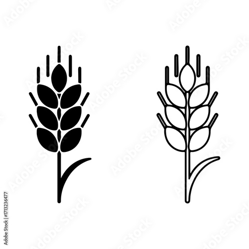 Simple black wheat ear icons in solid and outline styles.