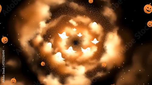 Wallpaper Mural Halloween Vortex: Glowing Ghosts and Pumpkins in a Mystical Spiral Torontodigital.ca