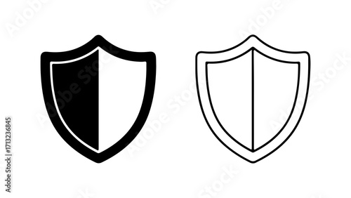 Simple shield icon set in solid and outline styles.