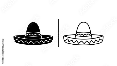 Simple Sombrero Hat Vector Illustration Set Black and White.
