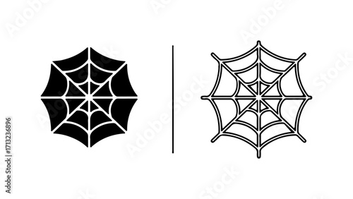 Simple Spider Web Graphic Icons in Silhouette and Line Art.