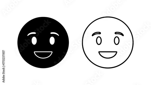 Smiling face icons in black and white representing happiness and joy.