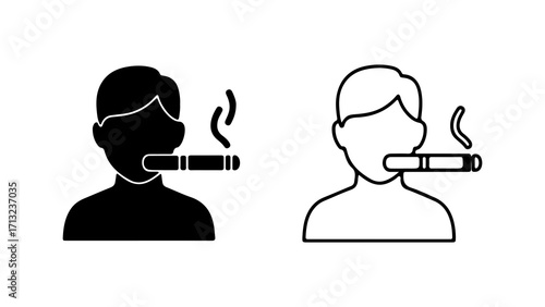 Smoking person icon set in solid and outline styles.
