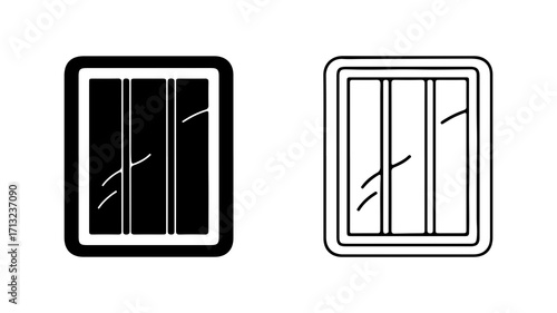 Solar Panel Icon Set Black Silhouette and Outline Design.