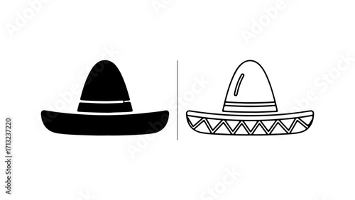 Sombrero hat icon set traditional Mexican headwear for festive occasions.
