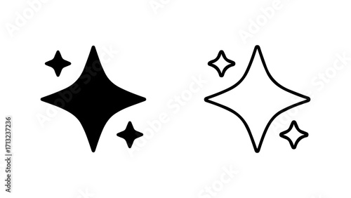 Sparkle Star Icon Set Black and White Clean Design.