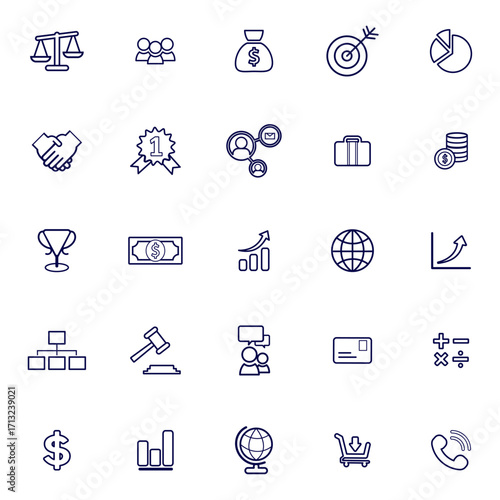 Collection of Business and Financial Icons Ideal for Presentations and Visuals