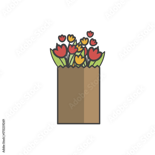 A Bouquet of Tulips in a Brown Paper Bag