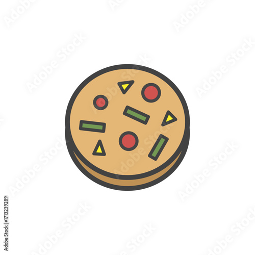 Cartoon pizza with toppings. A simple illustration isolated on white background