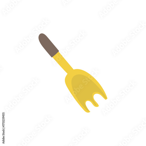 Simple cartoon illustration of a yellow garden fork tool on a white background