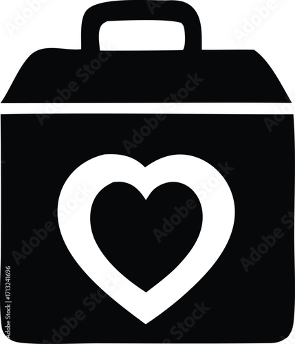 Symbolic medical health care bag icon representing love compassion and urgent assistance with heart design
