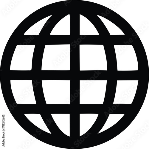 Simple black and white globe icon representing global connection digital information and worldwide communication networks