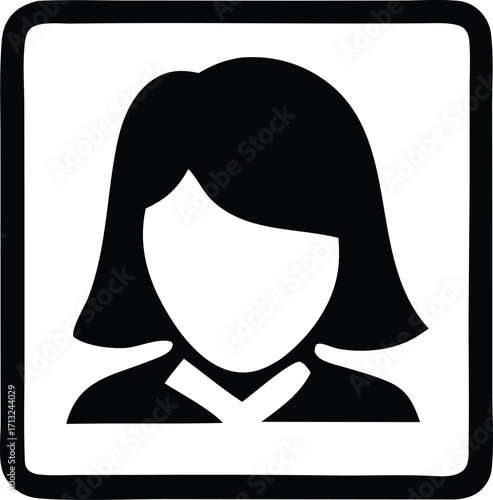 Simple silhouette of a woman's head and shoulders profile icon symbol representing a person or user avatar for websites and applications