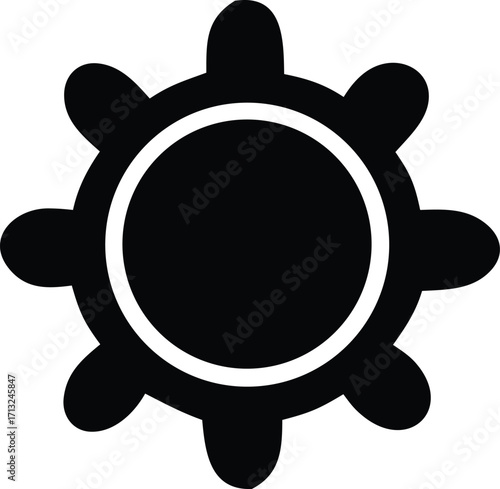Abstract gear symbol with circular outline and spoke elements minimalist design for technology and industry concepts
