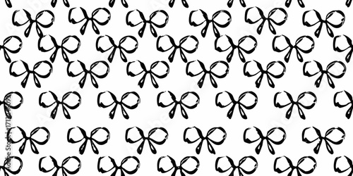 Seamless black hand drawn bow tie pattern on white background for decorative design