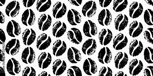 Black coffee bean pattern with a grunge texture on a white background