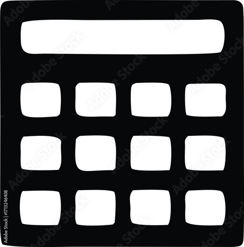 Simple black and white icon of a calculator displaying buttons and screen ready for calculations and math operations